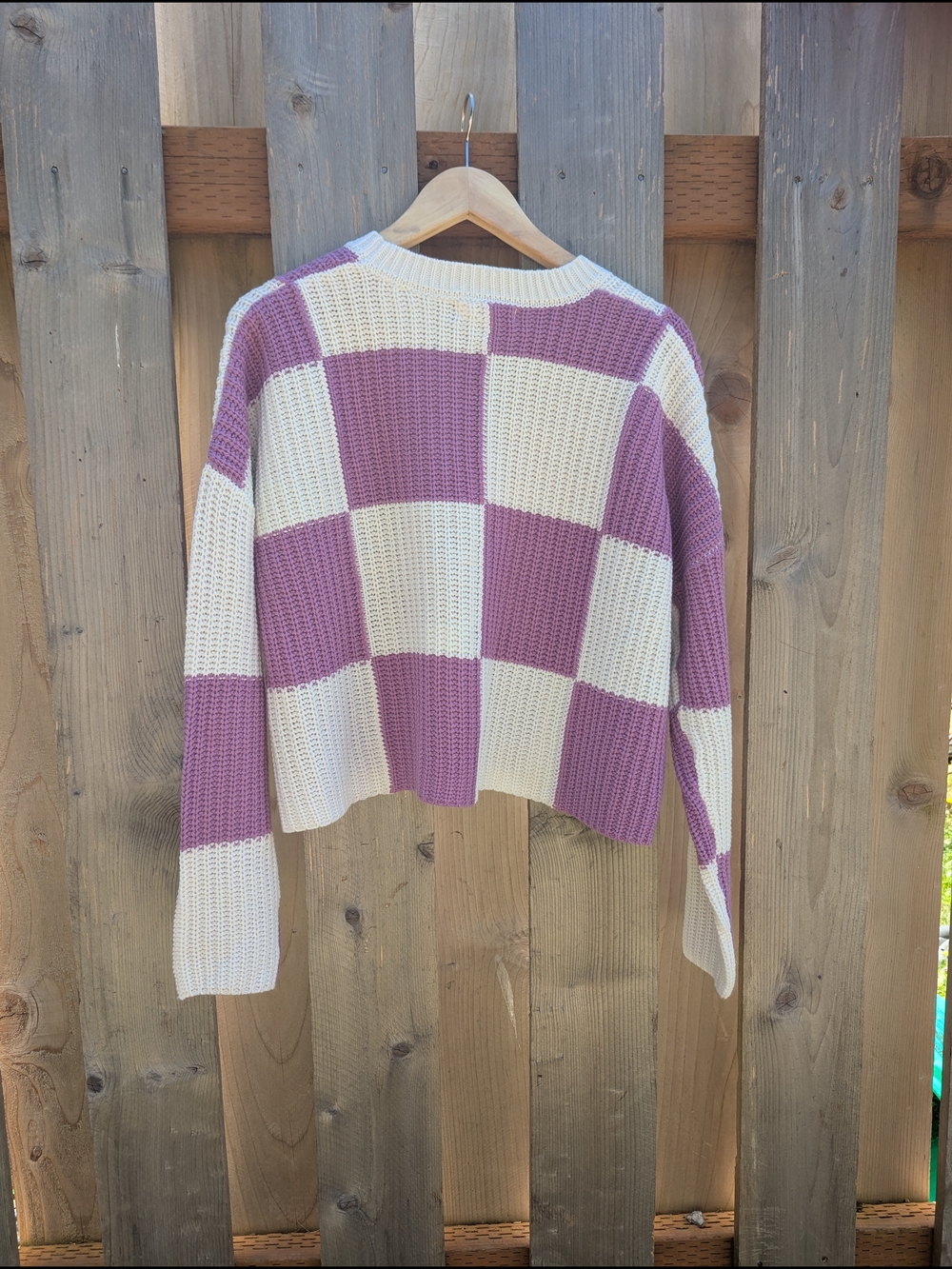 moon & madison Lavender and Cream Checker Knit Sweater - Picture 3 of 3